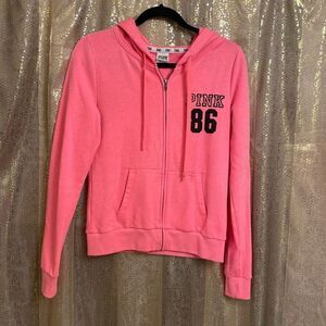 PINK Victorias Secret bright pink 86 full zip hoodie sweatshirt, S